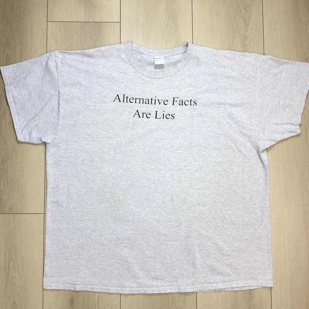 Port Company Mens 3XL Alternative Facts Are Lies Political Graphic T Shirt Gray!